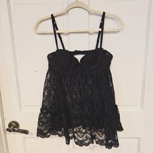 Black lace under wire slip baby doll dress sexy time